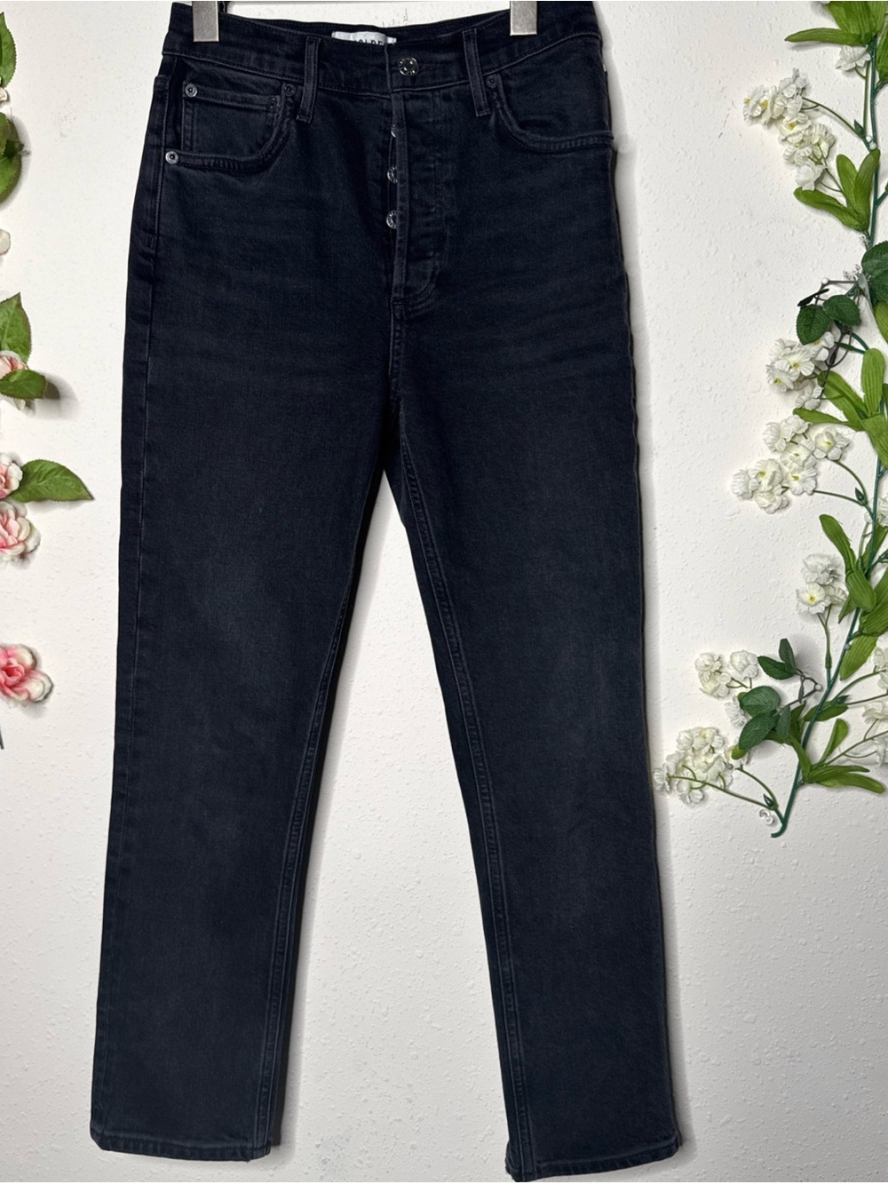 Agolde Riley High‎ Rise Straight Crop Jeans In Contraband Black Size 25